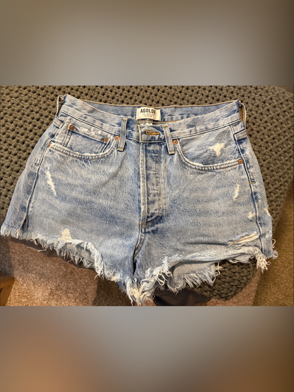 Agolde Light Wash Distressed Denim Cutoff Shorts
